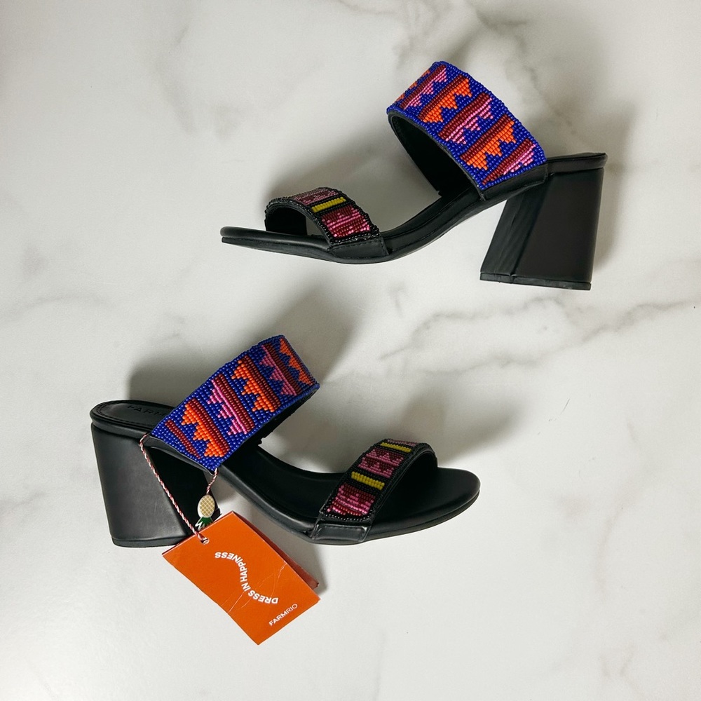 Farm Rio Beaded Block Heel Slide Sandals